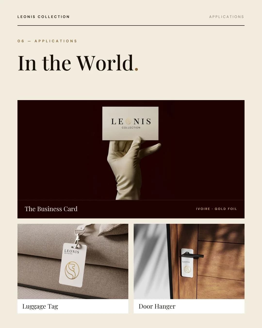 Social slide seven: In the World. The card, luggage tag and door hanger.