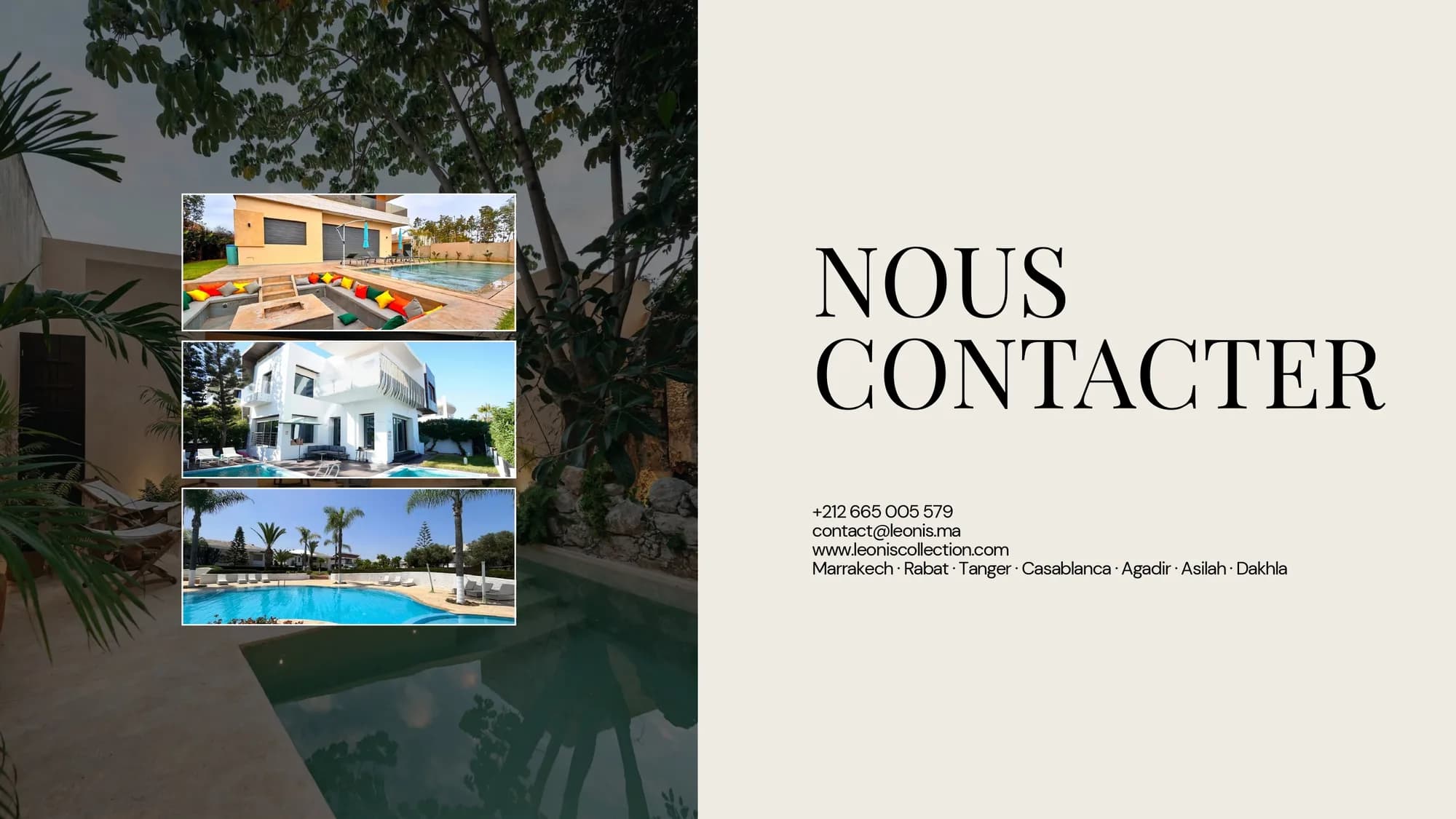 Contact page with the Leonis enquiry details and city list.